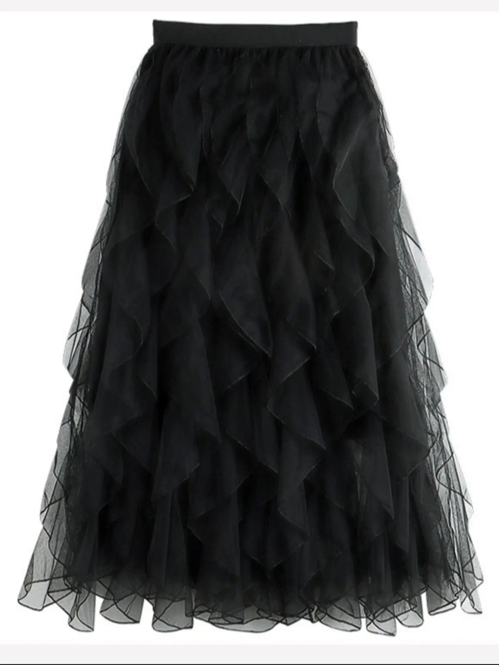 Women's Ruffle Tulle A Line Vintage Skirt, Ruffle Hem Skirt, Elegant Casual Skirt, Elegant High Waist Midi Skirt for Party Holiday Wedding Guest, Ladies Bottoms for All Seasons