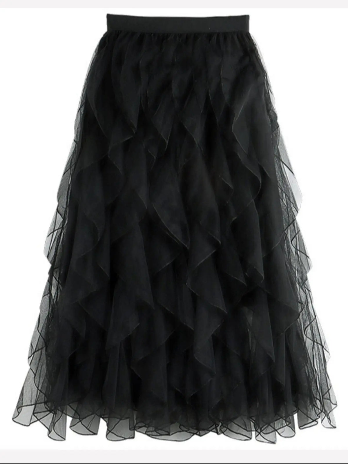 Women's Ruffle Tulle A Line Vintage Skirt, Ruffle Hem Skirt, Elegant Casual Skirt, Elegant High Waist Midi Skirt for Party Holiday Wedding Guest, Ladies Bottoms for All Seasons