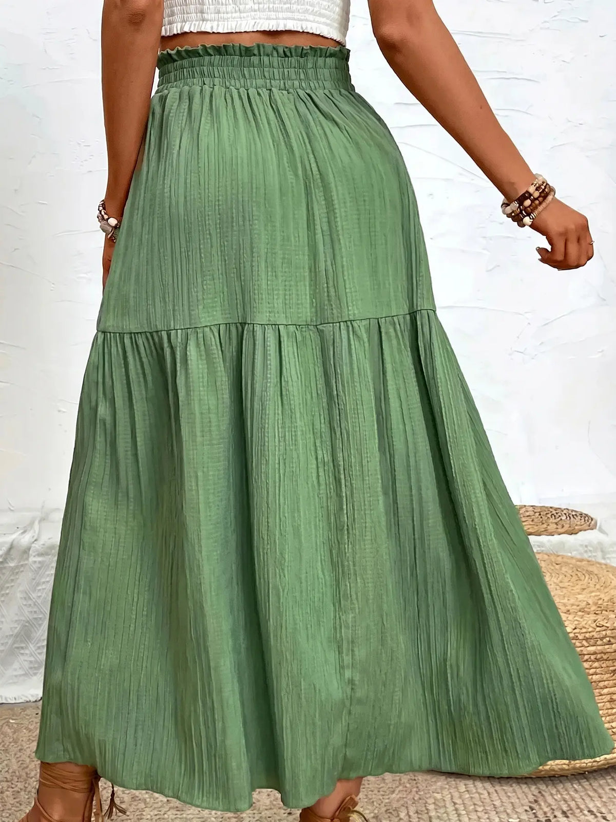 Women's Casual Vacation Textured Fabric Elastic Waist Slit Skirt, Comfortable and Stylish Half Skirt for Everyday Wear, Flowy Casual Skirt