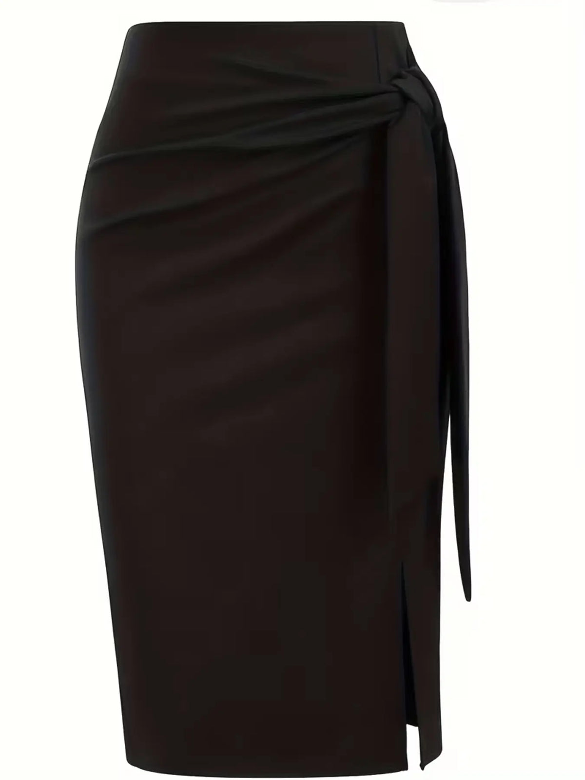 Women's Casual Elegant Professional Solid High Waist Slit Knot Skirt, Stylish Midi Skirt for Office Look, Perfect for Daily Wear