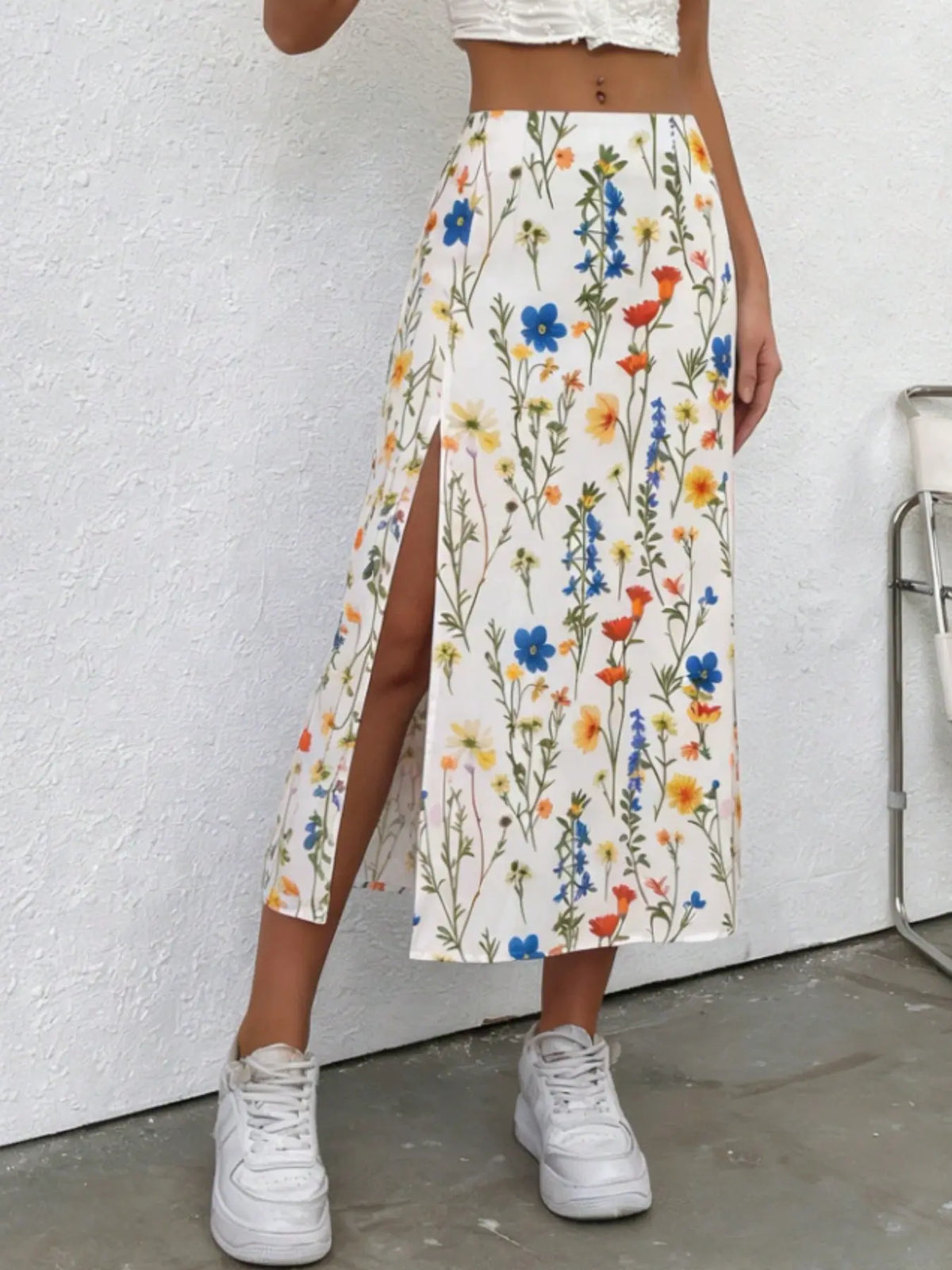 Women's Ditsy Floral Print Split Thigh A Line Skirt, Boho Bohemian Casual High Waist Midi Skirt, Boho Skirts for Beach Holiday Vacation, Summer Outfits 2024, Ladies Summer Clothes, Womenswear Bottom