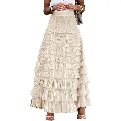 Mincib Women's High-Waist Tulle Skirt - Elegant Chic Aesthetic Long Skirt for Wedding, Evening, New Year Events - Womenswear Bottoms, Women's Clothing, Formal Elegant Skirt, Long Waisted