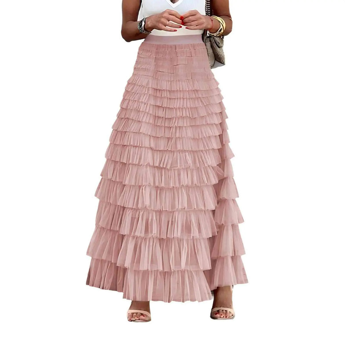 Mincib Women's High-Waist Tulle Skirt - Elegant Chic Aesthetic Long Skirt for Wedding, Evening, New Year Events - Womenswear Bottoms, Women's Clothing, Formal Elegant Skirt, Long Waisted