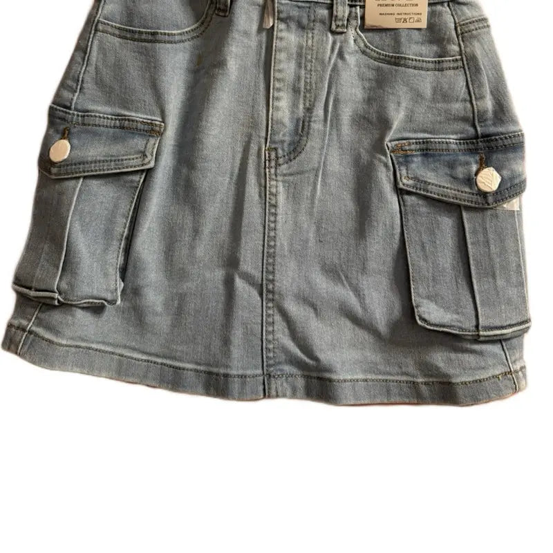 Short Skirt Cargo Jeans - light Blue, white and black Womenswear, Bottom, Suitable for Everyday Wear, Comfortable Fit