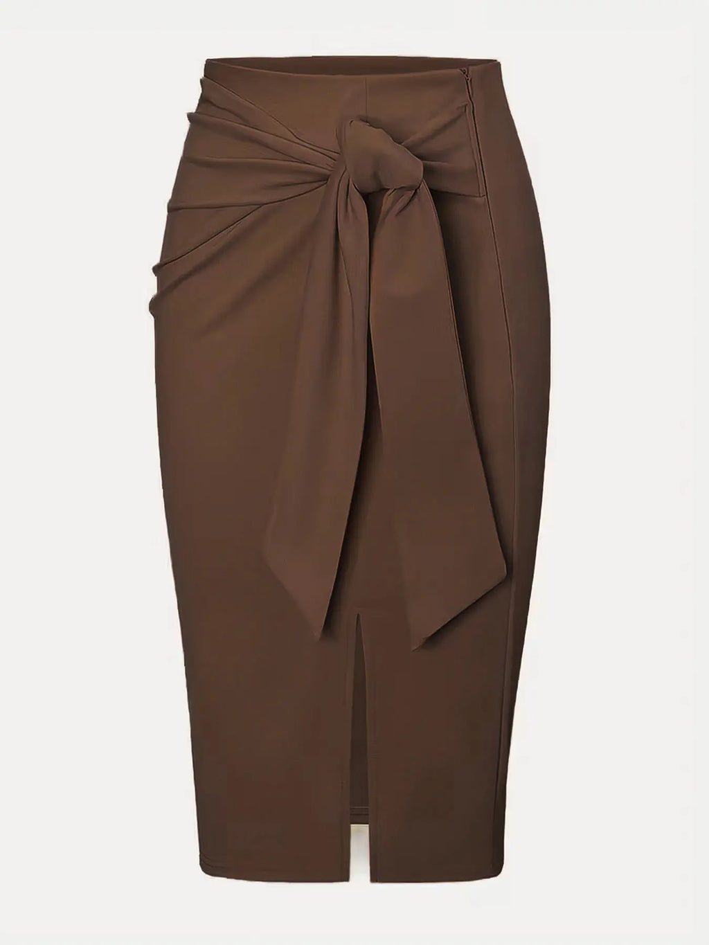 Women's Casual Elegant Professional Solid High Waist Slit Knot Skirt, Stylish Midi Skirt for Office Look, Perfect for Daily Wear