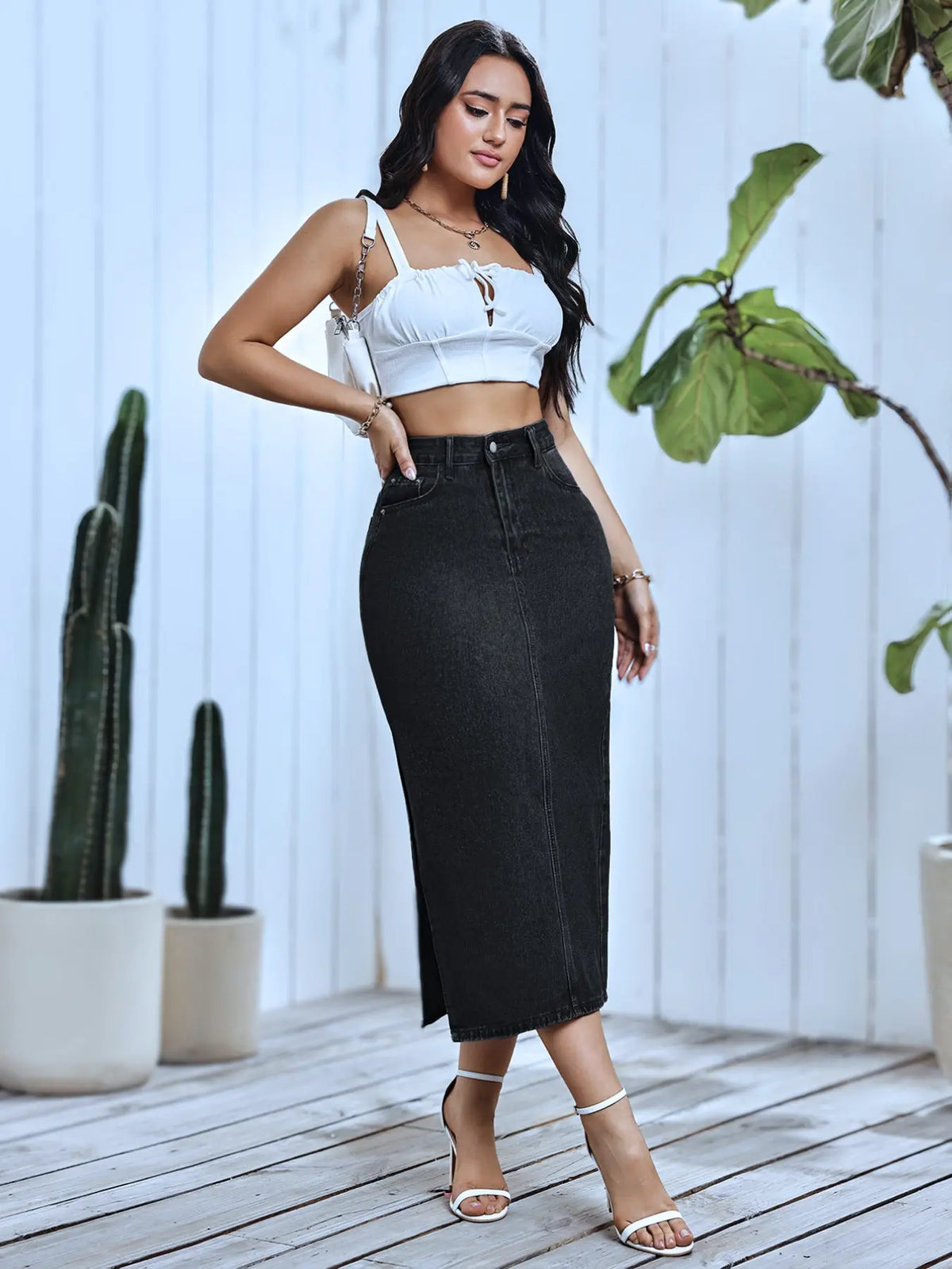 New Women's Denim Skirt, High Waist Half-Skirt, Elegant Chic Slim Fit, Side Slit Design, Slit Hem Skirt, Street Fashion Skirt, High Waisted Skirt, Casual Commute Travel Streetwear, Womenswear