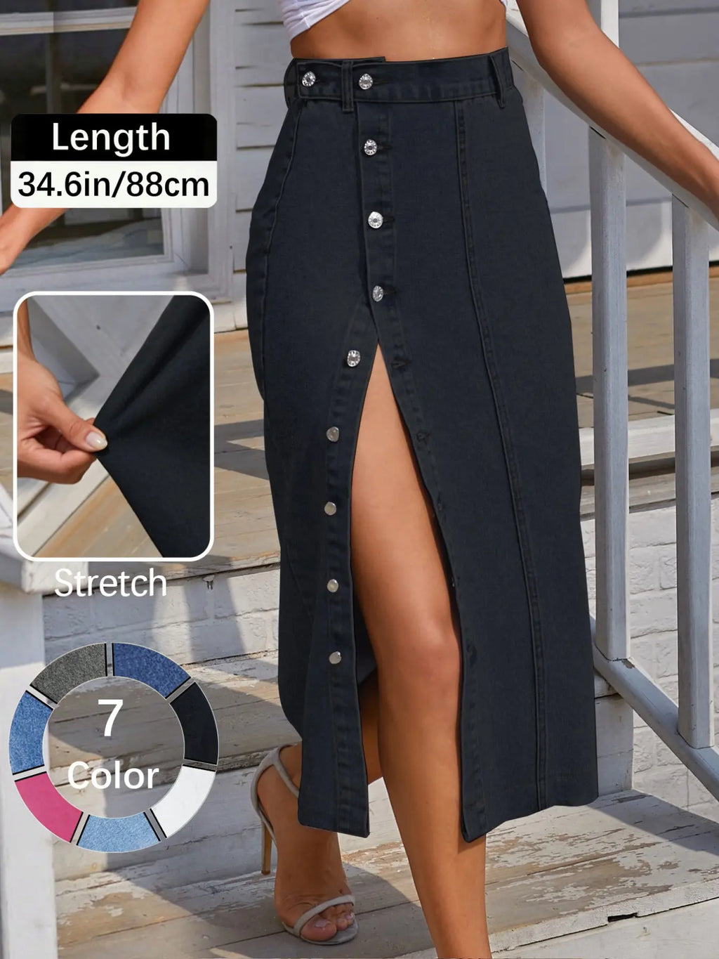 OBlue Jeans Women's  Button Front Light Wash Denim Split Hem Skirt, Casual Fashion Fitted Skirt for Daily Wear, Ladies Bottoms for All Seasons, Button Fly Skirt, T-Chic, All Season Skirts