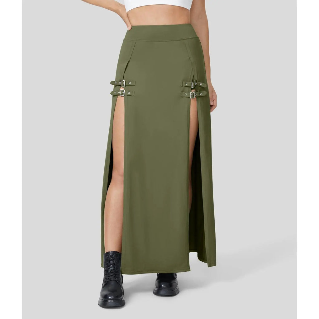 Halara High Waisted Decorative Buckle Split 2-in-1 Maxi Casual Skirt #BackToSchool