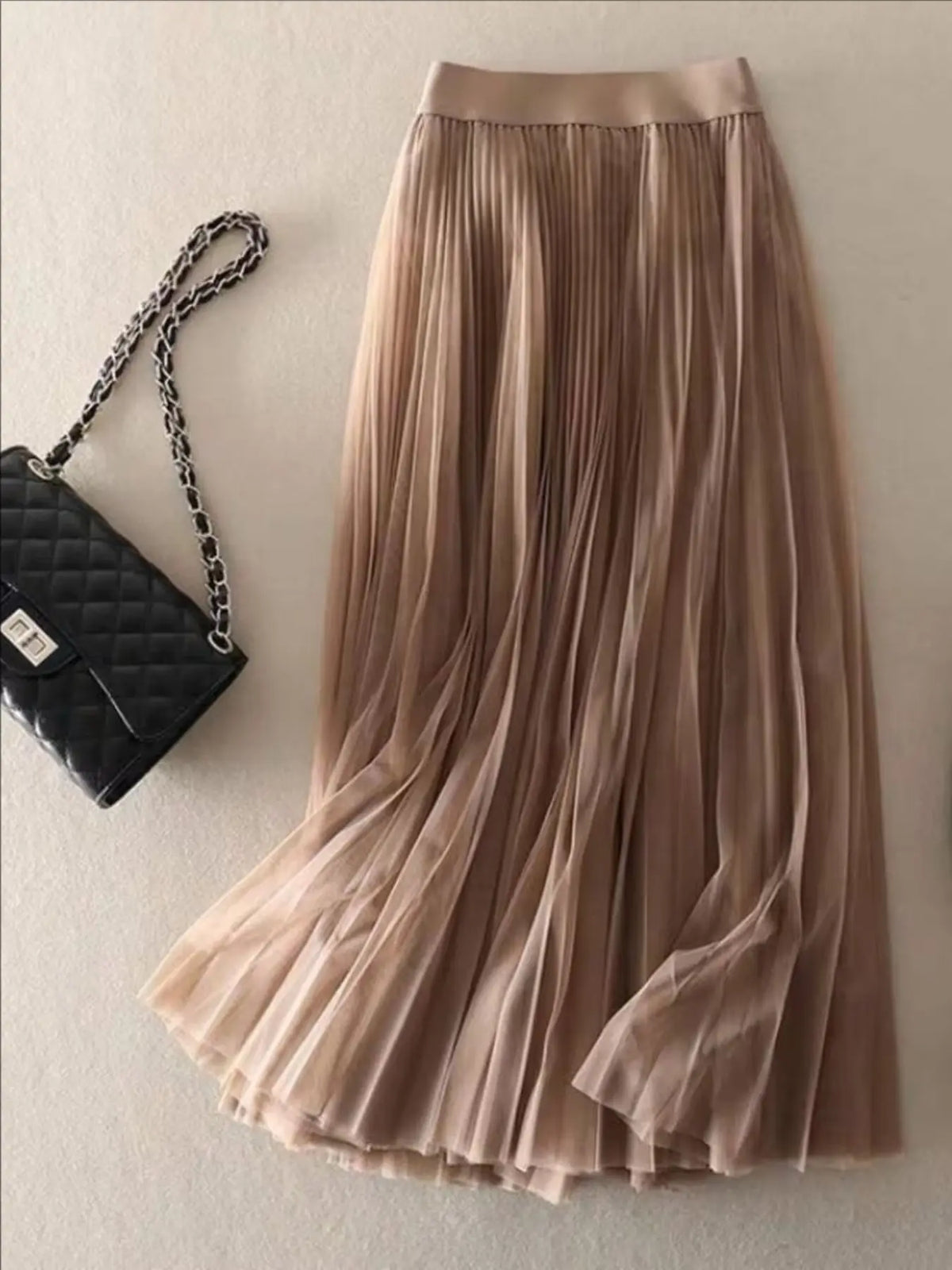 Women's Solid Color Tape Waist Pleated Lightweight Sheer Tulle Skirt, Elegant Chic Fashion A Line Fit Skirt for Party Dating Everyday Wear, Ladies Bottoms for All Seasons
