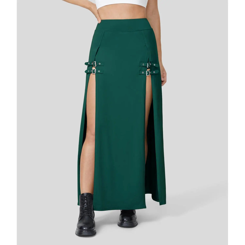 Halara High Waisted Decorative Buckle Split 2-in-1 Maxi Casual Skirt #BackToSchool
