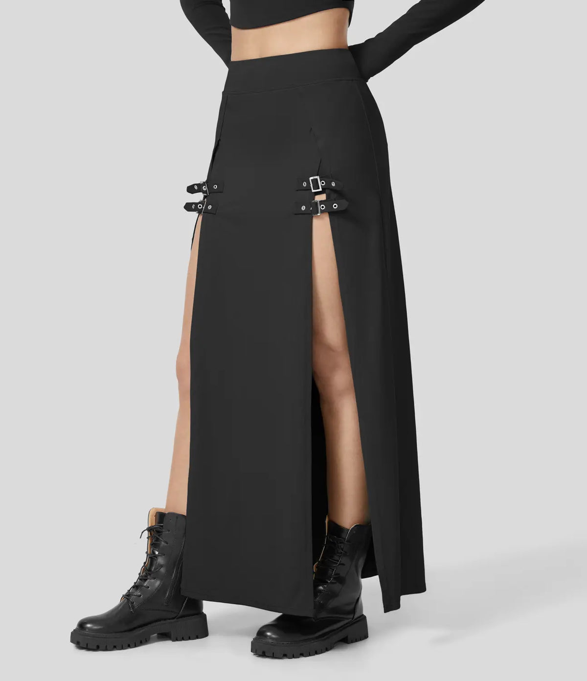 Halara High Waisted Decorative Buckle Split 2-in-1 Maxi Casual Skirt #BackToSchool