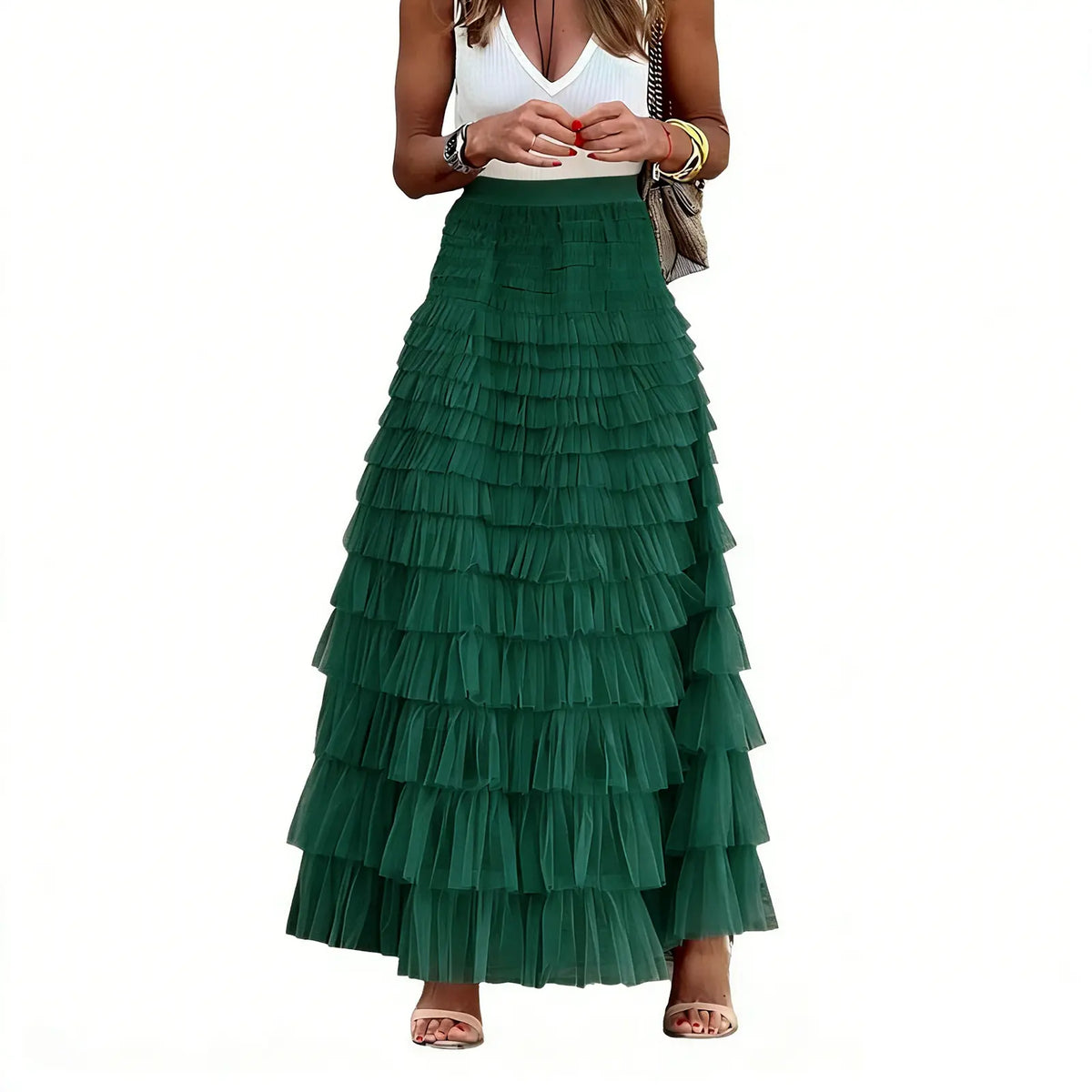 Mincib Women's High-Waist Tulle Skirt - Elegant Chic Aesthetic Long Skirt for Wedding, Evening, New Year Events - Womenswear Bottoms, Women's Clothing, Formal Elegant Skirt, Long Waisted