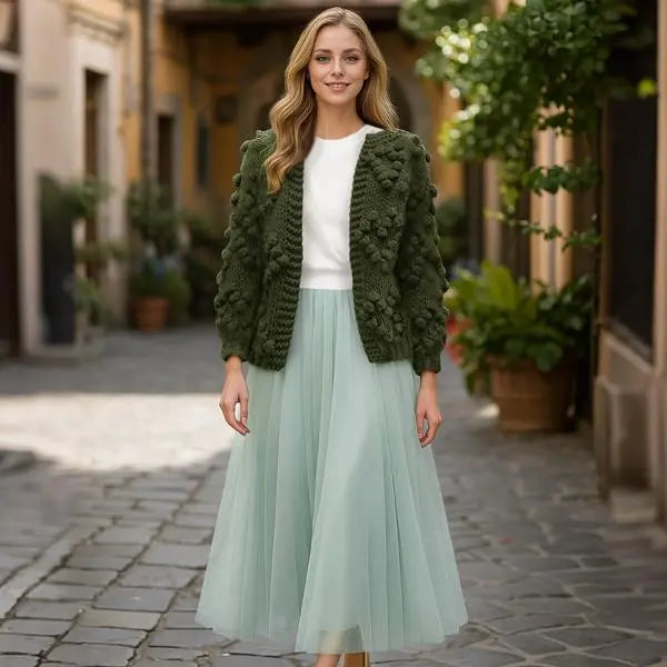 CHICWISH Women's My Secret Garden Tulle Maxi Skirt - A-Line Design with Elastic Waistband & Lining for Festive Outfits & Casual Wear